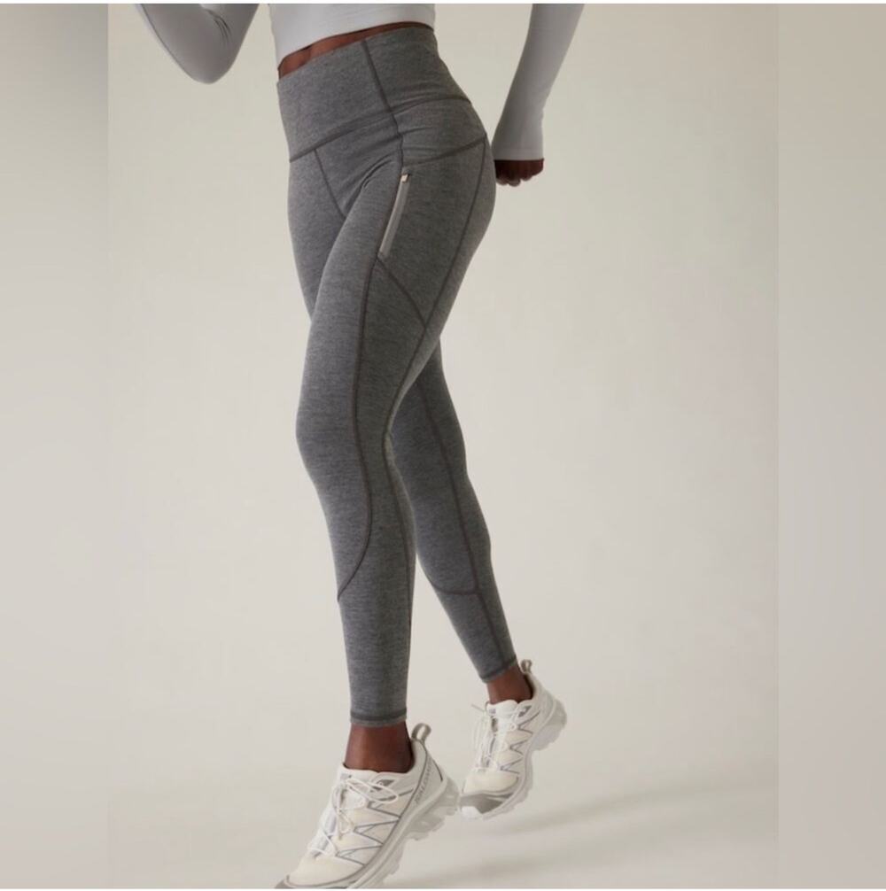 Athleta Leggings Womens Medium Tall Gray Rainier Cold Sport Athletic Brushed